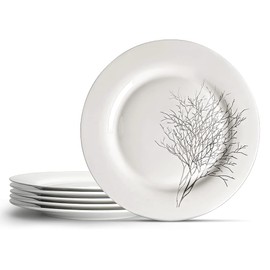 IQCWOOD Ceramic Flat Dinner Plates Set of 6, 10.5 inch White Dessert Salad Plate, Serving Dish Set - Modern Dinnerware- Kitchen Round Plates