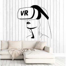 Vinyl Wall Decal VR Headset Virtual Reality Woman Video Games Stickers Mural Large Decor (ig5055) Black
