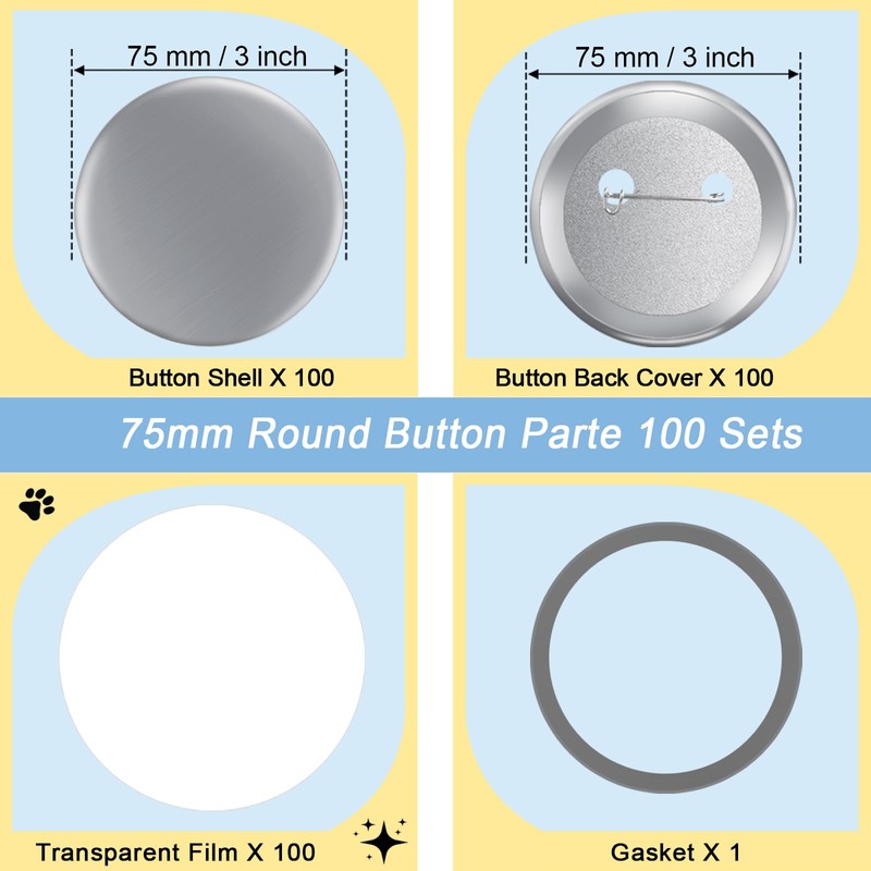 100 Sets 3 inch Button Maker Supplies, 75mm Button Supplies