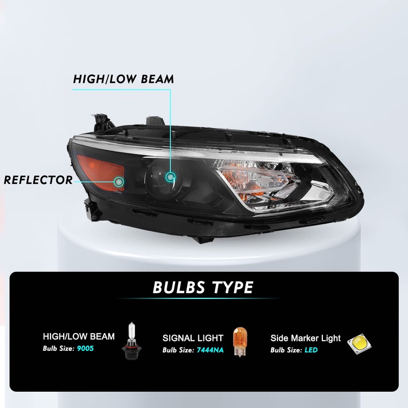 TUSDAR Fits For 2016-2018 Chevy Malibu Halogen Headlights Replacement Headlight