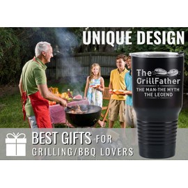 Onebttl Grilling Gifts for Men Dad BBQ Tumbler - Barbecue Chef Gifts for Smoker Dad Him Grandpa Son Brother Uncle - 30oz Stainless Steel Tumbler Cup with Straw & Lid - The GrillFather