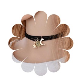 Yheakne Boho Black Layered Star Moon Choker Necklace Gold Sun Pendant Necklace Vintage Suede Choker Gothic Retro Leather Necklace Chain Jewellery for Women and Girls Gifts Pack of 3