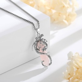 EUDORA Harmony Ball Dragon Necklace for Men and Women, Vintage Dragon Viking Necklace Pendant Gothic Amulet Energy Jewellery Gift for Women Men Dad Mother, 20 Inches + 24 Inches, Copper, pink quartz