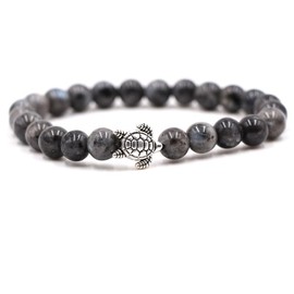 8mm Sea Turtles Beads Bracelet Natutal Stone Gemstone Bracelet Healing Crystal Bracelets Elastic Stretch Bracelet for Women Men-Black Fleck