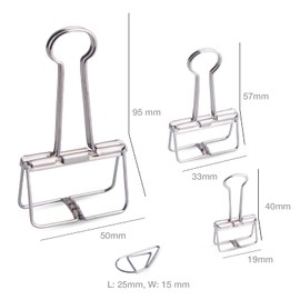 18 Silver Wire Binder Clips and 20 Cute Paper Clips Assorted Size, 2 Large 6 Medium 10 Small Smooth Steel Hollow Office Clamp Clips