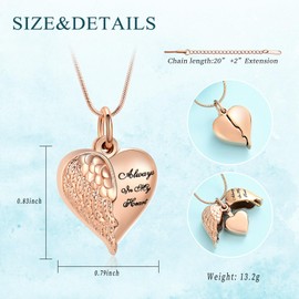 Cremation Jewellery Angel Wings Heart Urn Necklaces for Ashes Memorial Keepsake Pendant for Women Men, Stainless Steel, No Gemstone