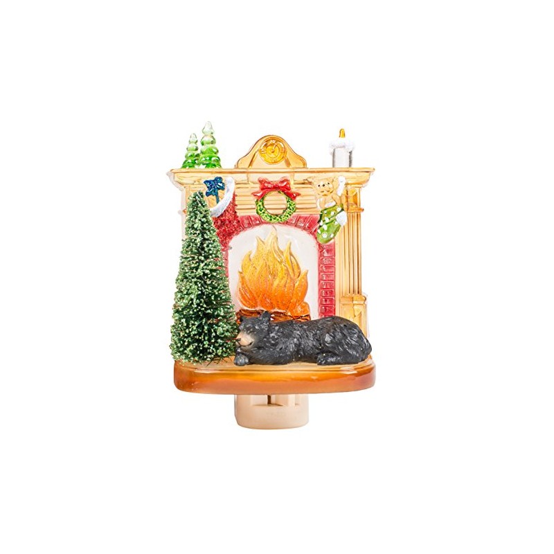 Sleeping Winter Bear by Fireplace 6 x 4 Inch Plastic