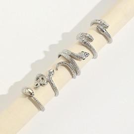 Wendalern Snake Rings Set Open Snake Stacking Rings Gothic Animal Band Rings Vintage Silver Adjustable Ankle Ring Set Jewellery for Women Girls (Pack of 5)