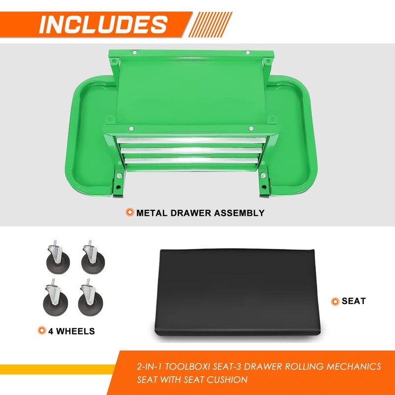 PM PERFORMOTOR 3-Drawer Tool Chest Rolling Mechanic Seat with Tool