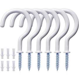 Etoolia 12 Pcs Ceiling Hooks for Hanging Plants, Cups, Utensils and Christmas String Lights, 1-1/4 inch Vinyl Coated Screw-in Plant and Cup Hooks for Wooden and Drywall with Anchors - White