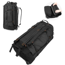 Vomgomfom 86L Collapsible Wheeled Luggage with Removable Backpack Straps,Waterproof Rolling Duffle Bag with Quilted Base,No Telescope Handle,Black