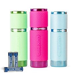 LUXPRO 3 Pack Mini Flashlights - LP395 Gel Glow in Dark - Aluminum LED Flashlights with Maximum Brightness of 40 Lumens - IPX4 Water Resistant - 3 AAA Batteries Included - Pink, Green, Teal