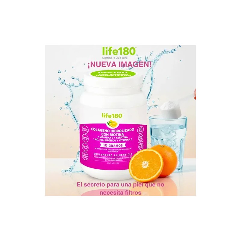 Colágeno Hidrolizado Biotina Vitamina E Keratina Life180 en Polvo de