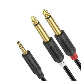 J&D 3.5mm to 6.35mm Stereo Cable, 1/4 jack to 3.5mm Y Splitter, Mini Jack TRS Stereo to Dual 6.35mm TS Mono Audio Cable, Aux to Jack Breakout Cord Lead Compatible with Amplifiers, Mixer, Speaker, 1.8M