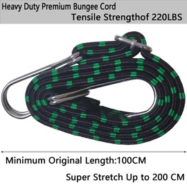 Tension Elastic Band with Hooks, 100 cm Expander with Hooks, Set of 2 for Outdoors, Garden and Camping, Transport and Fixation, Motorcycle, Bicycle, Green