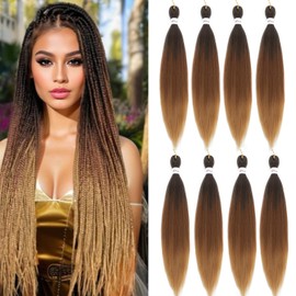 Ombre Braiding Hair Pre Stretched T1b/30/27 Yaki Straight Braiding Hair 20inch 8 Packs Crochet Hair for Braiding (Ombre T1b/30/27, 20inch)