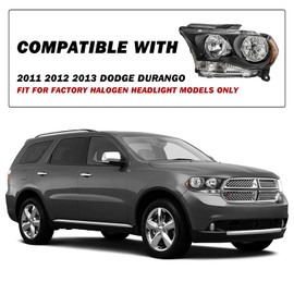 SOCKIR Halogen Headlight Assembly Compatible with 2011 2012 2013 Dodge Durango w/o HID Passenger and Driver Side, Black Housing & Amber Reflector