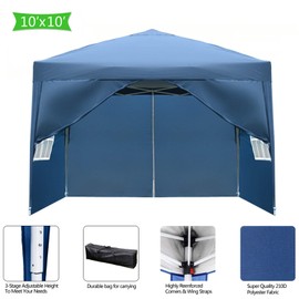 RIHUI Canopy Tent , 10' x 10' Gazebos & Pergolas,Pop up Canopy , Commercial Tent ,Outdoor Party with 4 Removable Two Doors & Two Windows Canopies Gazebos,Instant Canopy Shelter Tent (Blue)