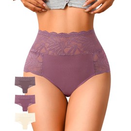 K-CHEONY High Waisted Underwear for Women Lace Cheeky Hipster Panties Lightweight Breathable Soft Bikini Briefs 3 Pack