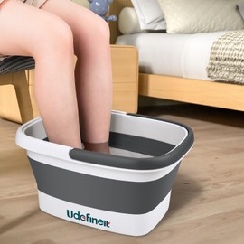 Udefineit Udefineit Collapsible Foot Soaking Tub with Handle, 15L/4 Gallons, Portable Pedicure Feet Spa Tub, Plastic Feet Soaking Basin with Acupressure Massage Points, Folding Foot Spa Pedicure Bowl - Grey