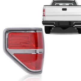 PIT66 Tail Lights, Compatible with 09-14 Ford F150 (Not Compatible on Flareside Models) 2 Door Regular Cab/4 Door Extra Cab/4 Door Crew Cab Chrome Trim Rear Tail Lamps Brake Lamps Left