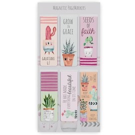 Christian Art Gifts Magnetic Scripture Bookmark Set for Women: Grow in Grace -2 Peter 3:18 Inspirational Succulent Garden Magnetic Bible Verse Pagemarker Set of 6 for Bibles and Books Size 2.3” x 0.8”