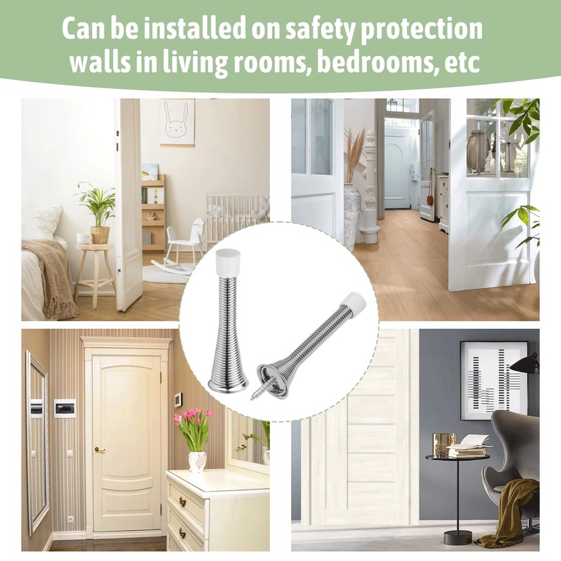 3PCS Spring Door Stop Chrome Door Stop Spring Rubber Spring