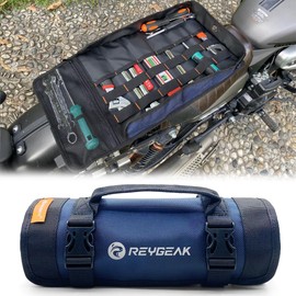 Tool Roll Organizer with Stand-up Baffle,1680D PVC Motorcycle Tool Roll Bag, Heavy duty Wrench Roll with Mesh Zipper Pocket,Roll Up Tool Bag for Motorcycle, Car, Pickup, ATV/UTV, Bicycle or Hobbyist