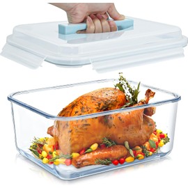 Komphy Large Glass Food Storage Containers with Lids, 200 Oz/26 Cups Extra Large Leakproof Glass Meal Prep Containers Rectangular for Roasting Turkey, Store Leftover, Freezer Microwave & Oven Safe