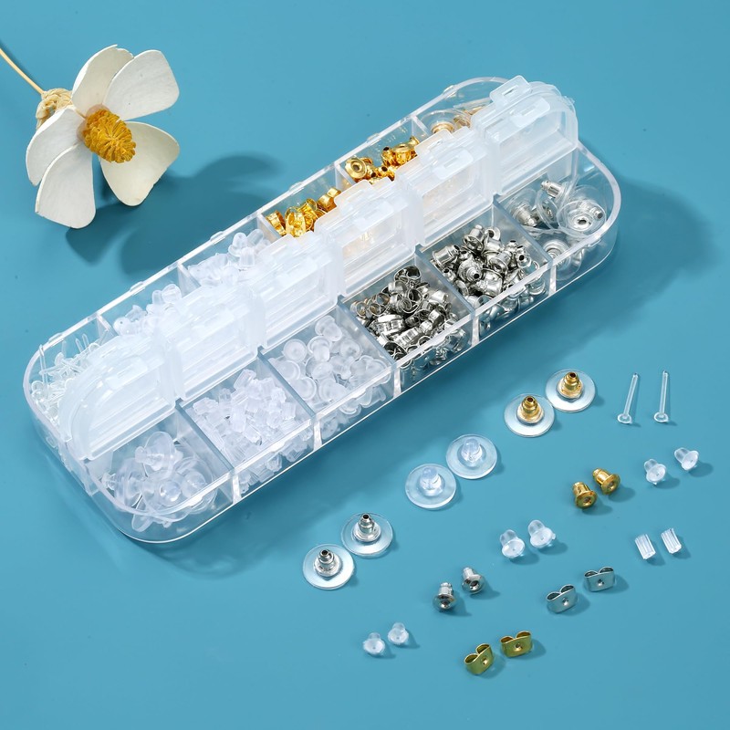 Nkwuire 12 Styles 600 Pcs Earring Backs for Studs, Clear