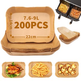 Baking Paper for Hot Air Fryer, 22 x 14 cm, 200 Pieces, Disposable Non-Stick Airfryer Baking Paper, Rectangular, Waterproof, Oil-Proof Baking Paper, Airfryer Accessories, Air Fryer Paper for Hot Air