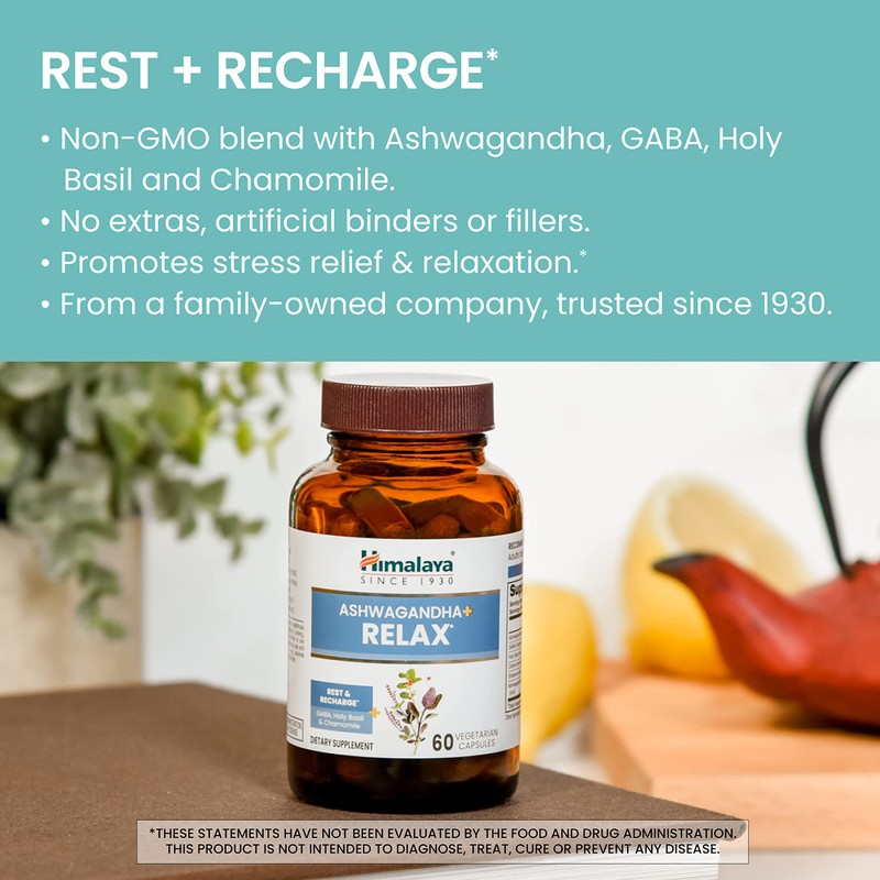 Himalaya Ashwagandha+ Relax, with GABA, Holy Basil & Chamomile for