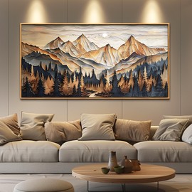 QIYILEXWART Wood Farmed Canvas Wall Art For Living Room Wall Decor For Bedroom Office Wall Decoration Mountain Landscape Painting Abstract Pictures Artwork Room Aesthetic Home Decor 20x40 In