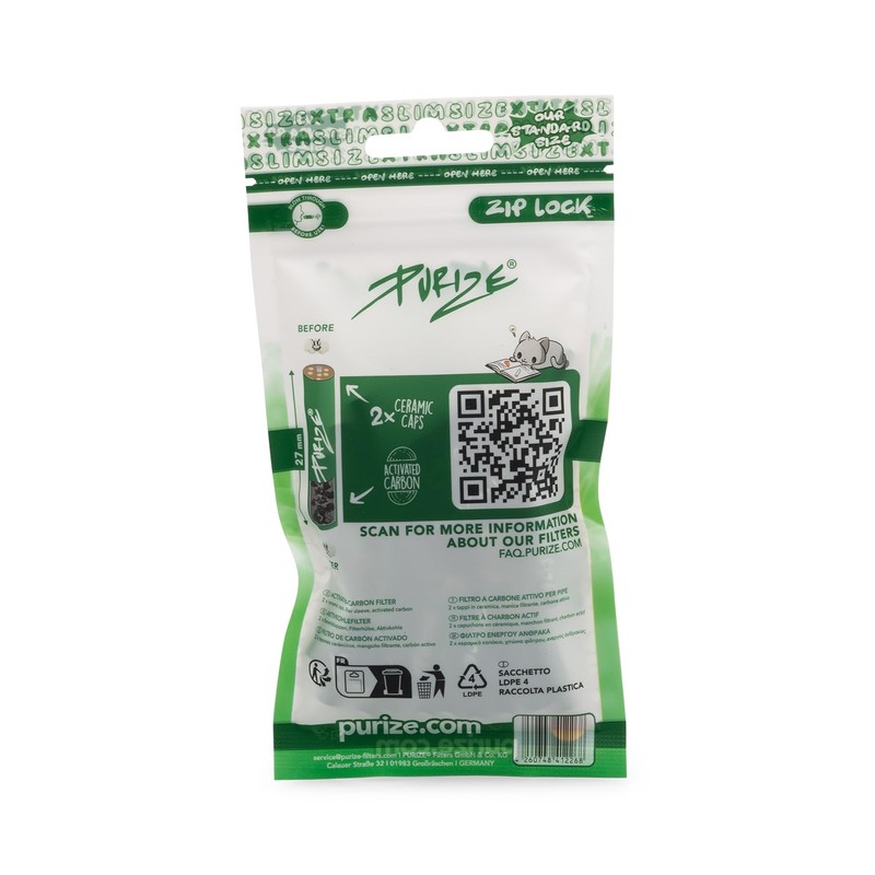 PURIZE PURIZE? Beutel | 50 XTRA Slim Size Aktivkohlefilter (Set)