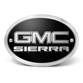 iPick Image Made for GMC Sierra 3D Logo on Black Oval Billet Aluminum 2 inch Tow Hitch Cover