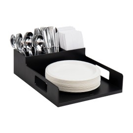 Mind Reader Anchor Collection, Utensil, Napkin and Plate Serving Tray, Breakroom, Countertop Organizer, Plastic, Black