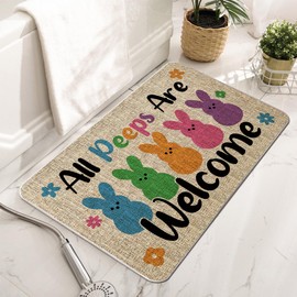 GAGEC Happy Easter Door Mat Welcome Bunny Colorful Rug Farmhouse Kitchen Decoration Indoor Outdoor Home Decor for Floor Front Mat 17 x 27 Inch