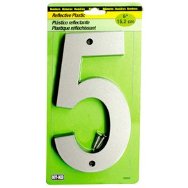 Hy-Ko 6” Classic Reflective Plastic House Number, Modern Raised Numbers for Exterior House, Durable Convenient Marking for Home Address with Included Mounting Hardware for Simple Installation