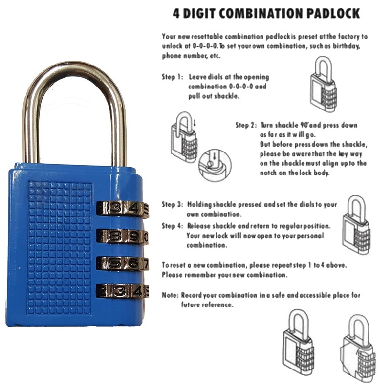 Dapetz ® 4-Digit Combination Padlock, Resettable Locker Padlock, Weatherproof Outdoor
