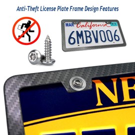 Aootf License Plate Frames Anti Theft- Tamper Proof Carbon Fiber Patterns Car Tag Holder, Heavy Duty Black Aluminum Bracket, Mount Hardware Kit- Stainless Steel Self-Tapping Screws Caps