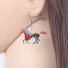 DOWAY Enamel Floral Running Horse Jewelry Sets, Includes Dangle Earrings & Necklace Pendant for Women Girls Gifts (Multicolor)