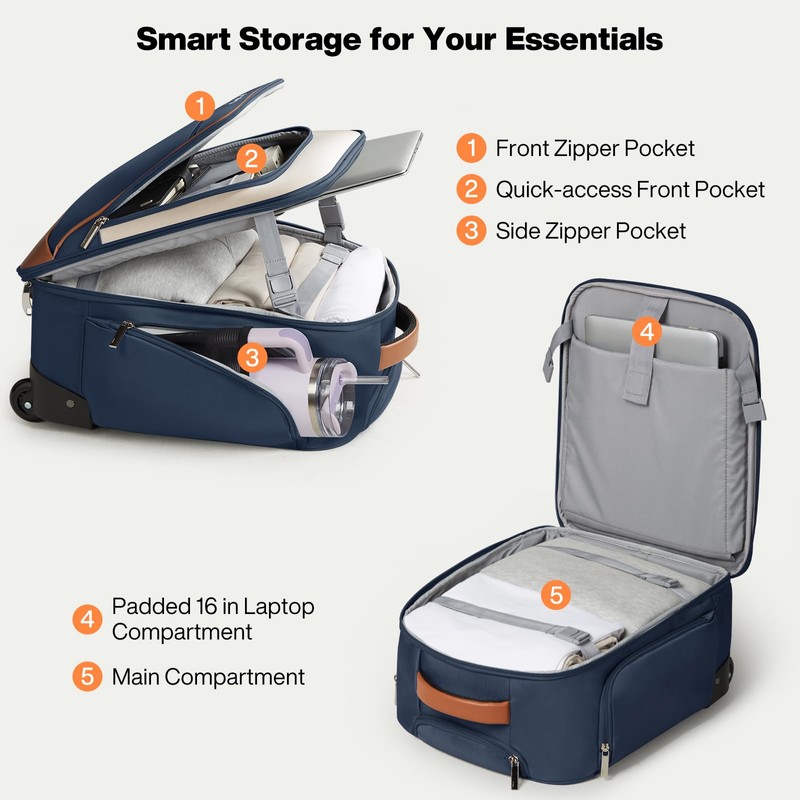 mixi 16 Inch Underseat Carry-On Luggage, Softside Suitcase with Wheels,