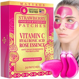 ELP ESSENTIAL Parches de fresa debajo de los ojos y la frente, almohadillas de ácido hialurónico de colágeno de 13 x 13 para la frente, ayuda a...    
