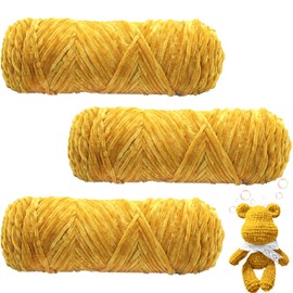 Maxee 300 g (3 x 100 g) Velvet Baby Wool, Velvet Wool Chenille Yarn, Cuddly Soft Chenille Yarn, Fluffy Soft Plush Wool, Crochet Yarn Wool for Knitting and Crochet (Turmeric)-2