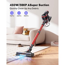 WLUPEL Cordless Vacuum Cleaner, 38kPa Stick Vacuum Cleaner, 450W Powerful Handheld Vacuum with LED Touch Display, 55mins Runtime for Pet Hair, Carpet and Hardwood Floor(Hero 8S)