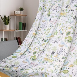 Moslovstar Branch Leaves Curtain 72" Long Country Style Birds and Trees Drapes Grommets Top Blackout Curtains, Set of 2 Panels Green