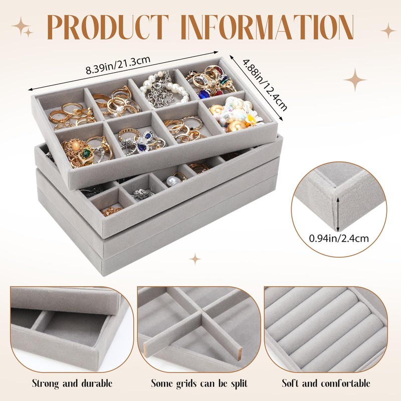Tondiamo 16 Pcs Jewelry Drawer Organizer Grey 8.39 x 4.88