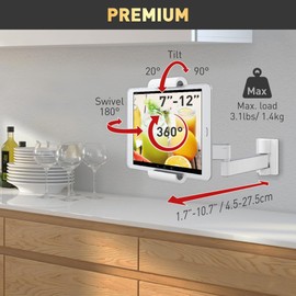 Barkan 7 a 12 Pulgadas de Movimiento Completo – Soporte de Tablet de 4 Movimientos para Pared y gabinete, Abrazadera de Tablet de 3 Libras, rotación de 360 Grados (T54)