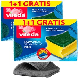 Washing up Sponges Bundle - Including Vileda Sponge (2 Packs of 2), Dual Side for Dishwashing and Cleaning Surfaces with Anti-bac Effect, and Ultra-Absorbent Quick Dry Cloth