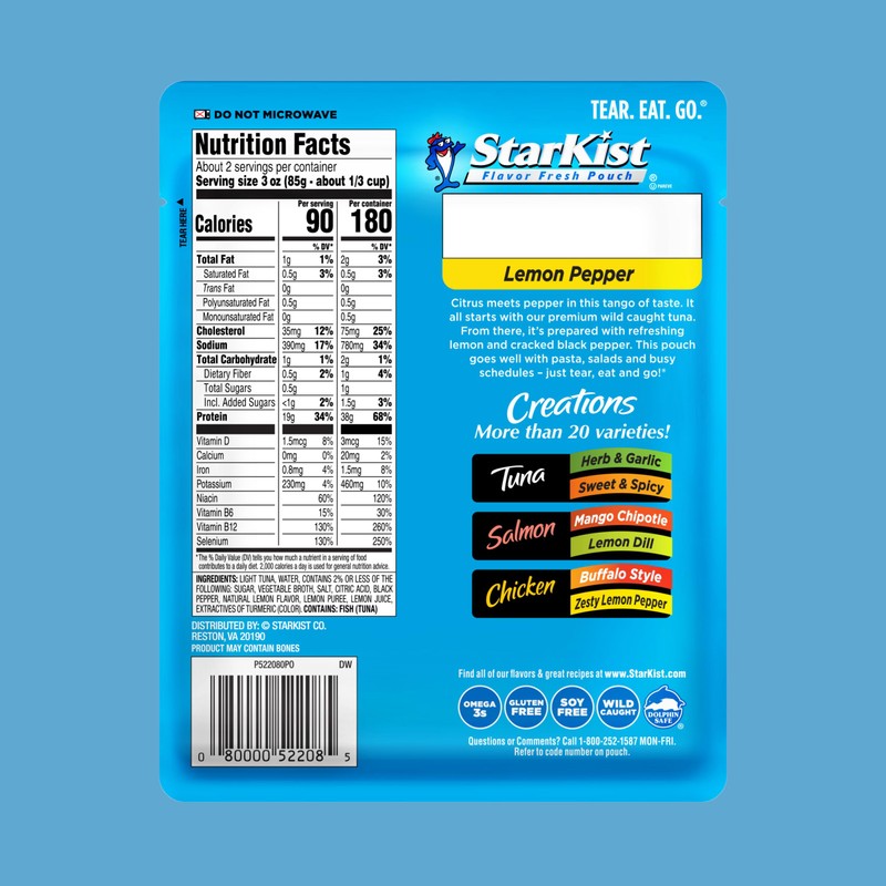StarKist Tuna Creations, Lemon Pepper, 6.0 oz Pouch, Pack of